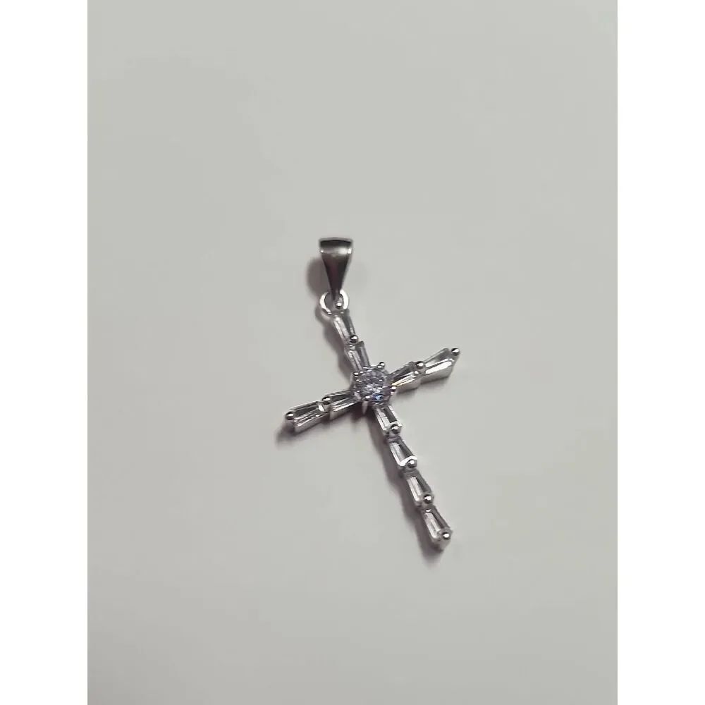 Sterling Silver Cross Pendant with Clear Crystals - Women's Jewelry